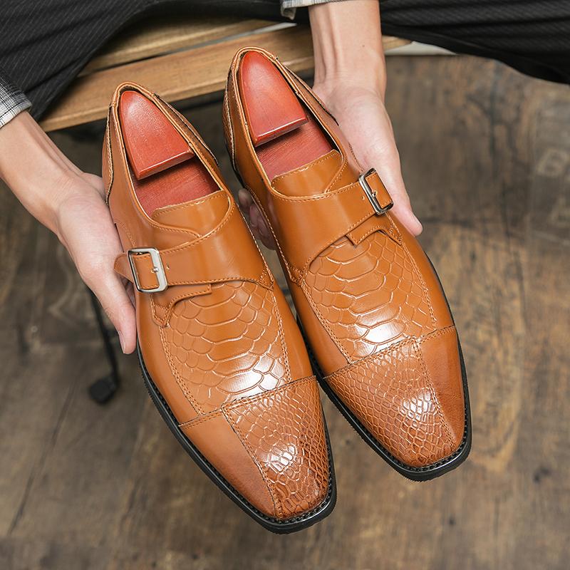 Fashion Italian Wedding Men Shoes Casual Man Pointed Dress Mens Brown Fashion Moccasins Business Pointed Luxury Buckle Leather Shoes