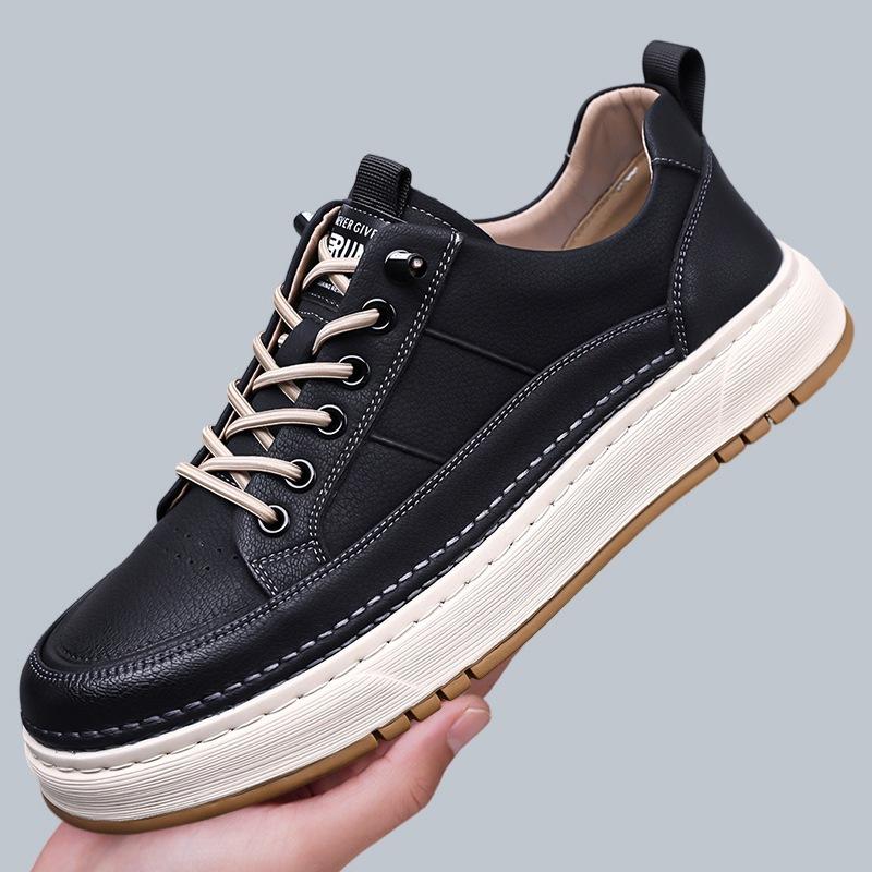 Solid Color Lace Designer Board Shoes for Men Spring Autumn Fashion Casual Shoes Male Retro New Leather Sneakers Man