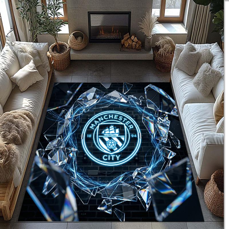 Manchester City Printed Flannel Area Rug Non Slip Soft Polyester Floor Carpet Indoor Decor Mat for Bedroom Living Room Sofa