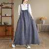 Korean Fashion Fall Winter Women Denim Sundress Suspenders Blue Brown Purple Oversized Sleeveless Dress Vintage Baggy Midi Dress With Pockets