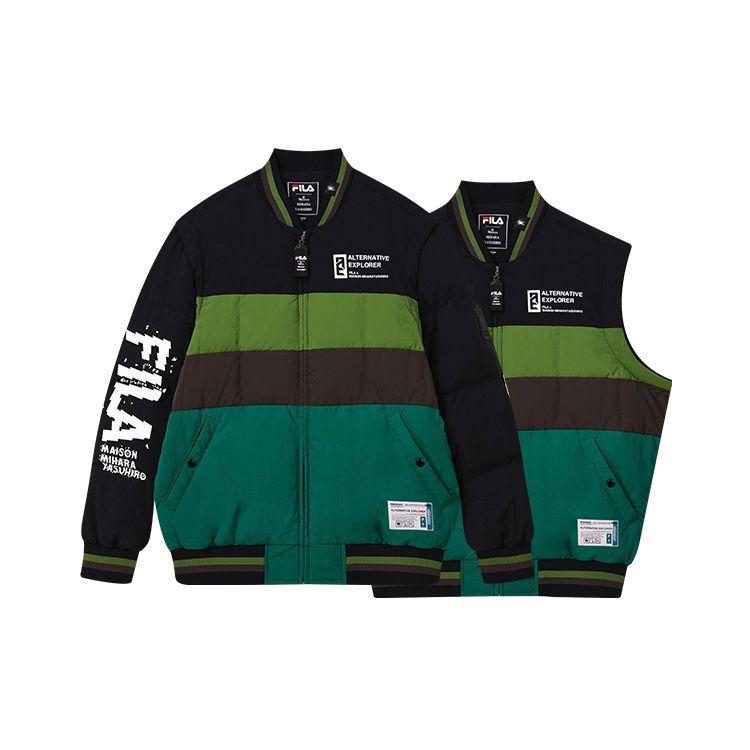Fila Removable Sleeve Design Baseball Collar Warm Letter Loose Outdoor Quilted Lightweight Cotton Down Jacket Men Jacket Black F11M243901F-BK