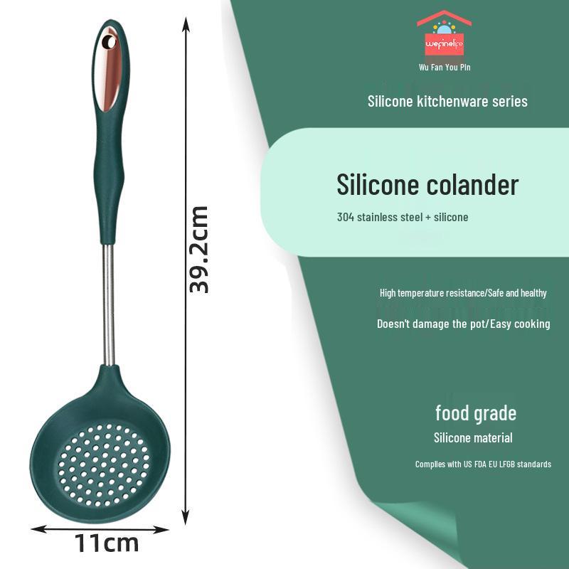 High-Temp Resistant Silicone & Stainless Steel Kitchen Utensil Set - Non-Stick Cooking Spatula & Ladle