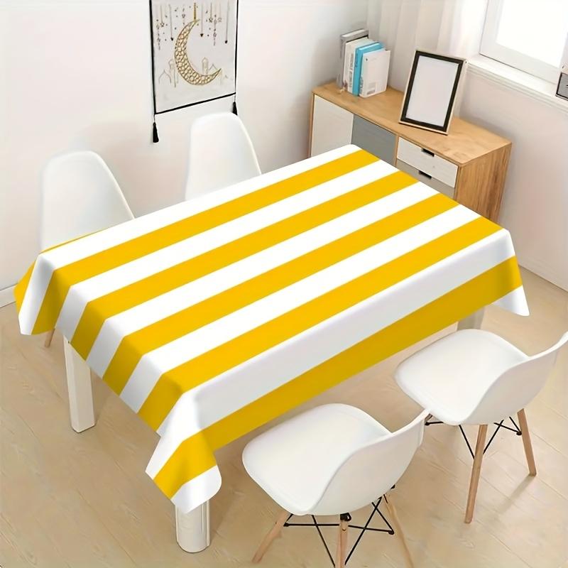 1 Stuk Gestreept Tafelkleed - Gele en Witte Verticale Strepen, Rechthoekig Polyester Tafelkleed voor Eettafels, Feesten 145X200cm