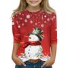 Christmas Day Print Tops For Youth Girls 4-11 Years Round Neck 3/4 Sleeves T-Shirts Trendy Tops Outfit Tees