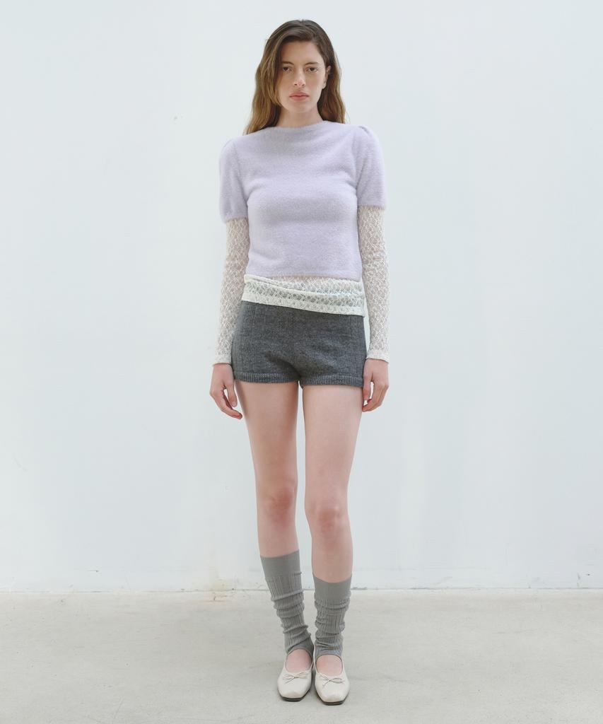 Aobteu Hairy Puff Sleeve Knit - Lavender
