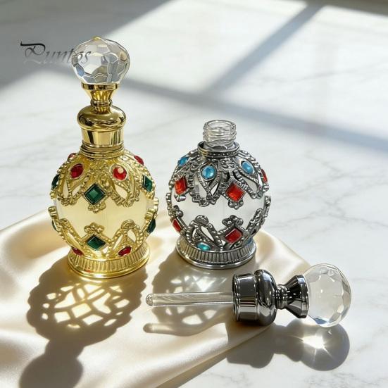 Kompakte Parfümflasche 15ML Vintage Luxus Nachfüllbare Flasche, Ätherisches Öl & Duft Glasspender Dubai Arabischer Stil Leerer Behälter für Reisen