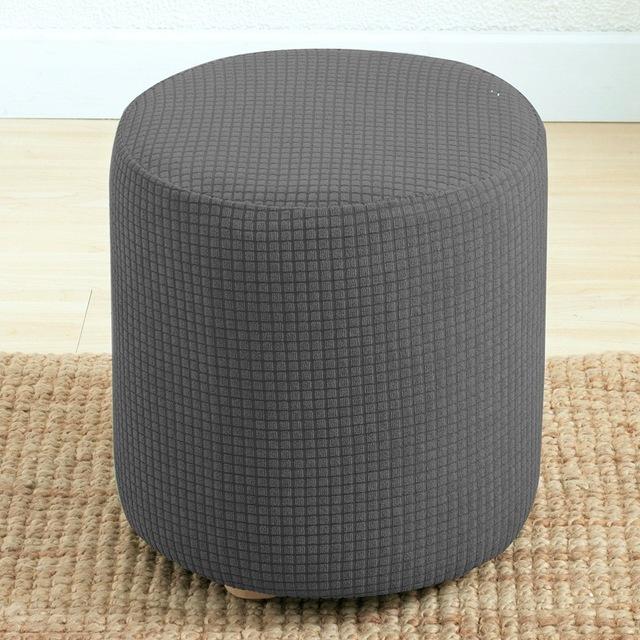 Round Footstool Cover Elastic Plaid Polyester Ottoman Slipcover Living Room Chair Seat Cushion Protector