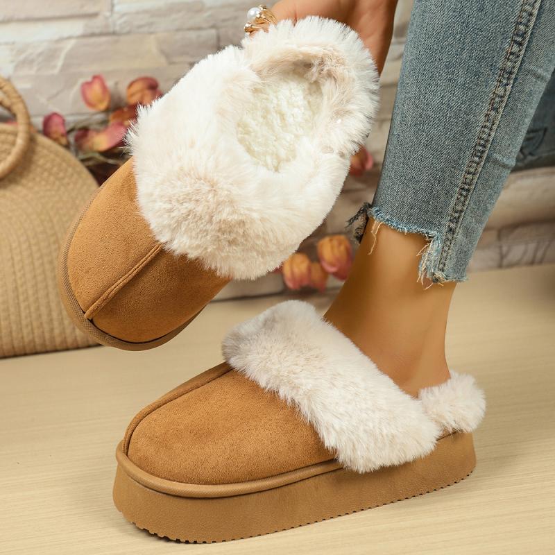 Fashion Casual Thicken Bottom Suede Snow Boots Women 2025 Winter Short Plush Non Slip Winter Outdoor Slippers Warm Faux Fur Shoes
