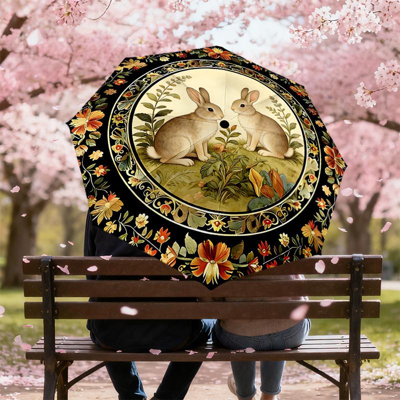 1PC rabbit flower Umbrella-8-Rib Reinforced, Automatic Open, Lightweight & Durable, Cute Fashion Accessory for Outdoor, Beach or Casual Use, Beach Umb