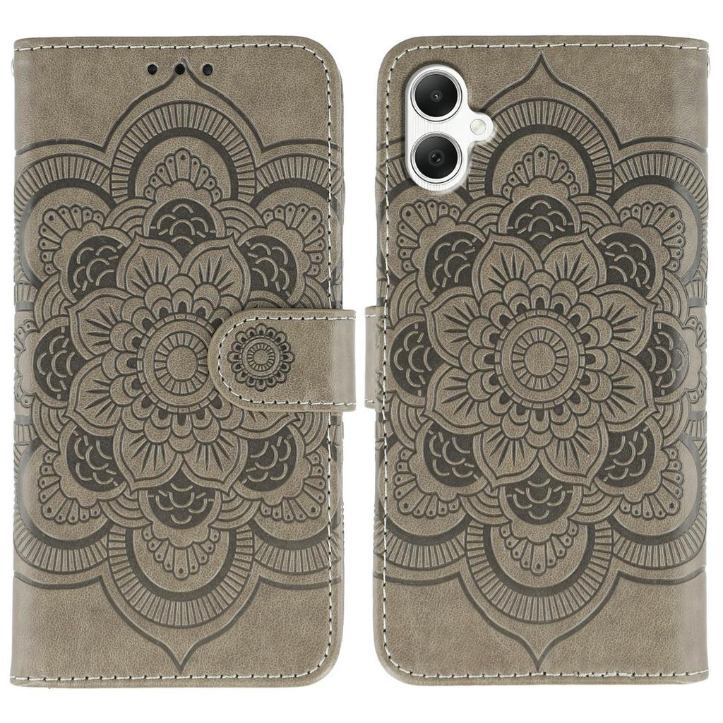For Samsung Galaxy A05 4G Case PU Leather Mandala Imprinted Design Wallet Phone Cover with Wrist Strap