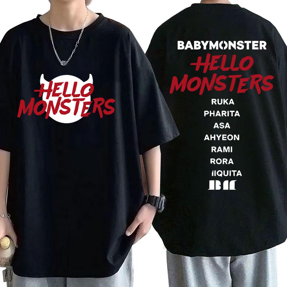

Футболки Babymonster Hello Monsters World Tour Футболка с двусторонним принтом Мужская Женская Корейская Мода Оверсайз Уличная Одежда Футболка S