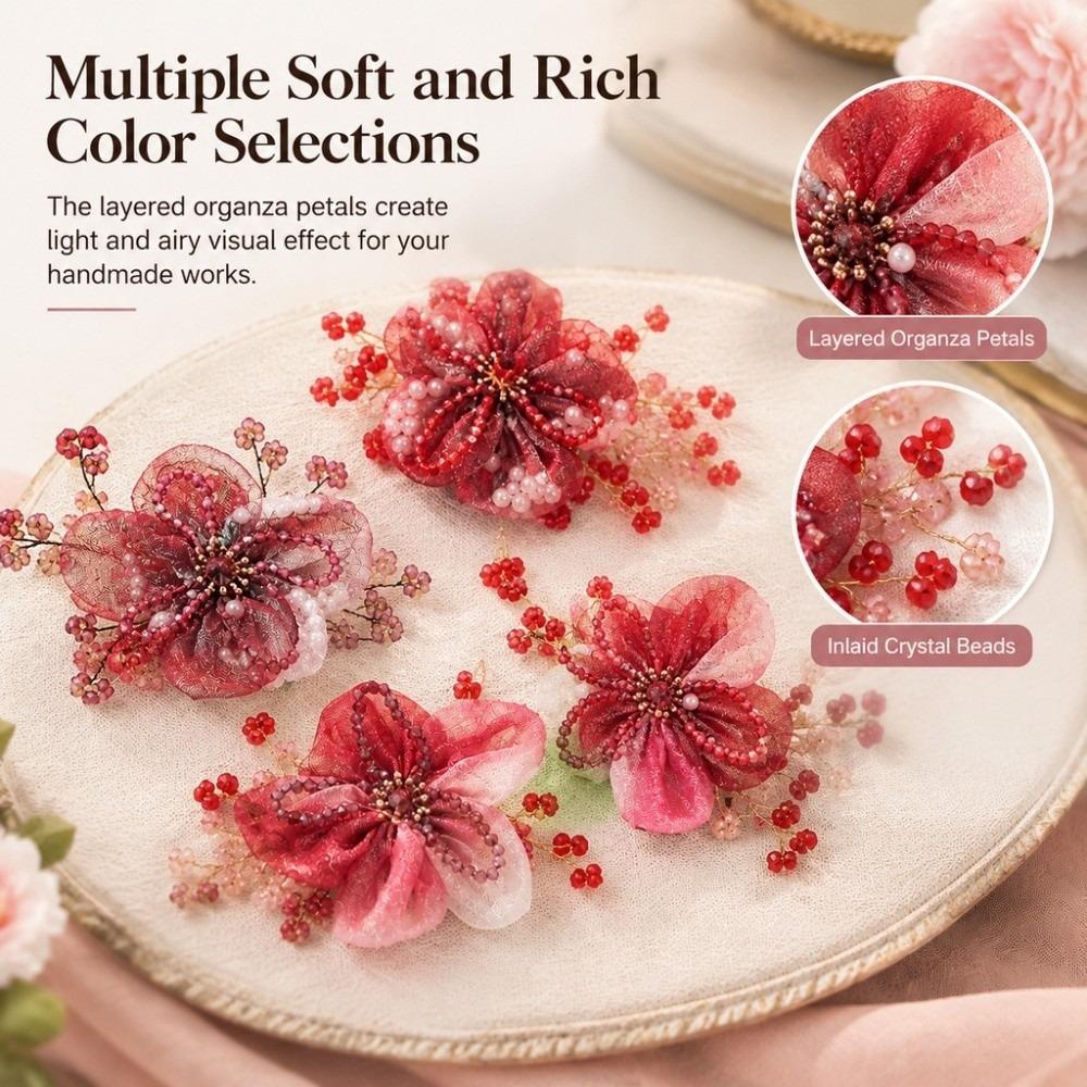 Sheer Organza Organza Flower Applique Crystal Bead Hanfu Decoration Hanfu Garment Embellishment