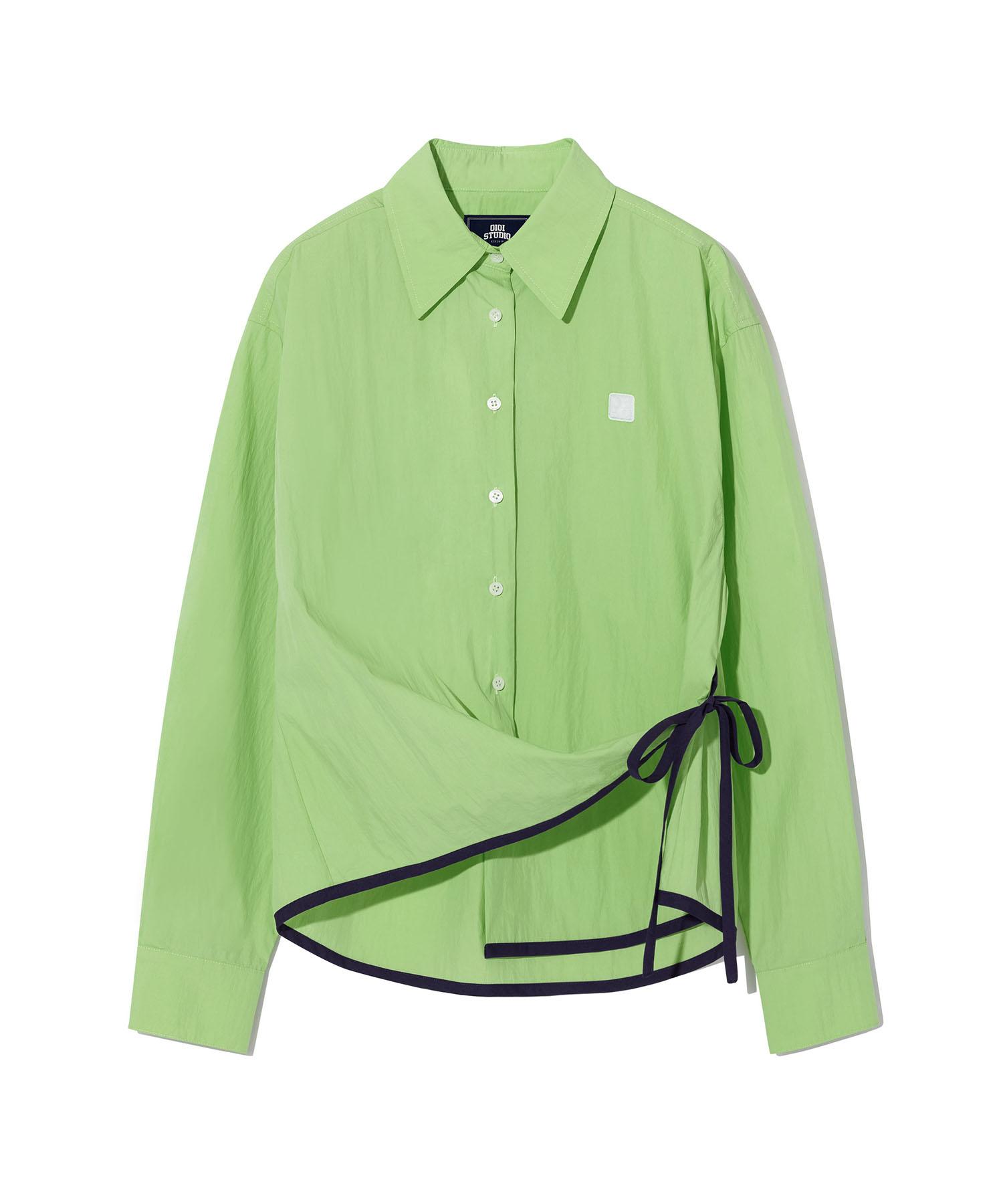 Oioi Collection Asymmetrical Wrap Shirt_Light Green S