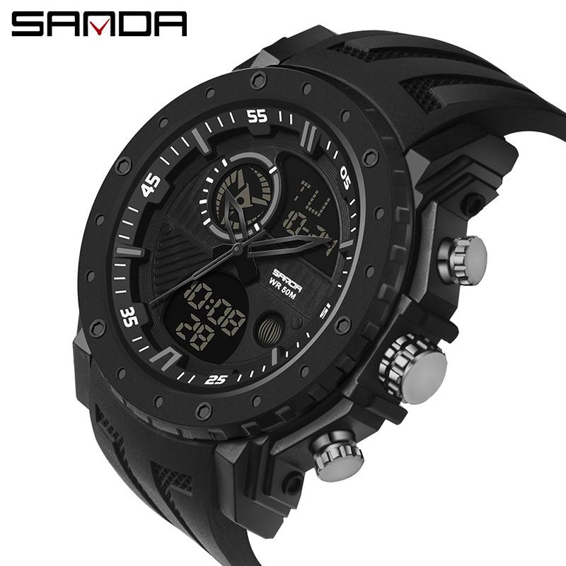 Sanda Multifunctional Dual Display Luminous Waterproof Outdoor Sports Men's Watch with Large Dial