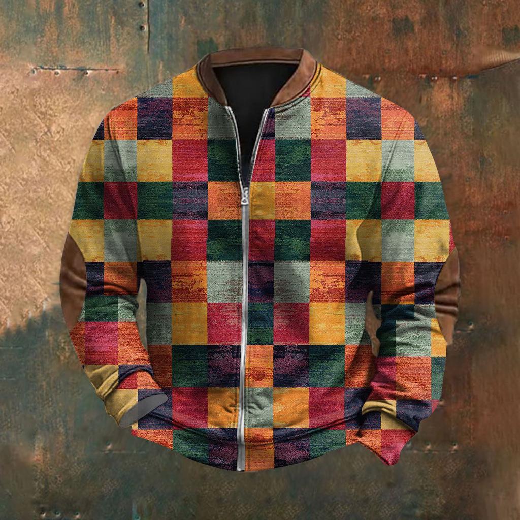 Men'S Retro Casual Sportswear With Open Zipper Sweatshirt Jacket