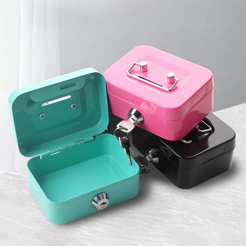 Small Money Box with Key Secure Lock Portable Cash Safe Durable Metal Coin Storage Box for Kids Office School