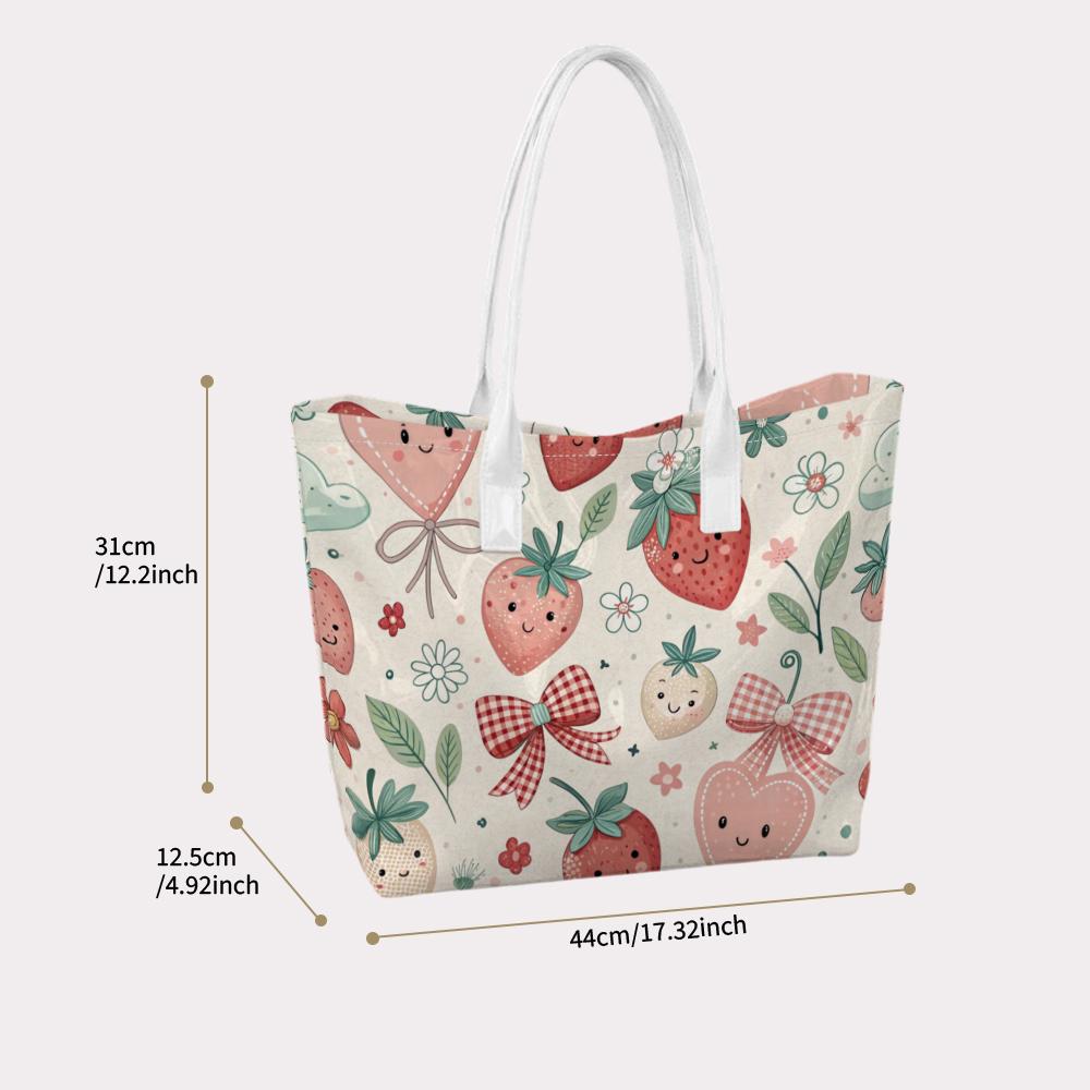 Cute Strawberry Pattern Tote Bag Casual Portable Shopping Shoulder Bag for Daily Use