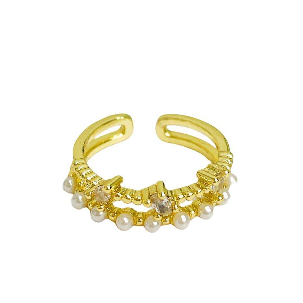Gold Flower Diamond Zir*****Pen Ring Fashion Flower Niche Design Retro Elegant High Sense Ring Female