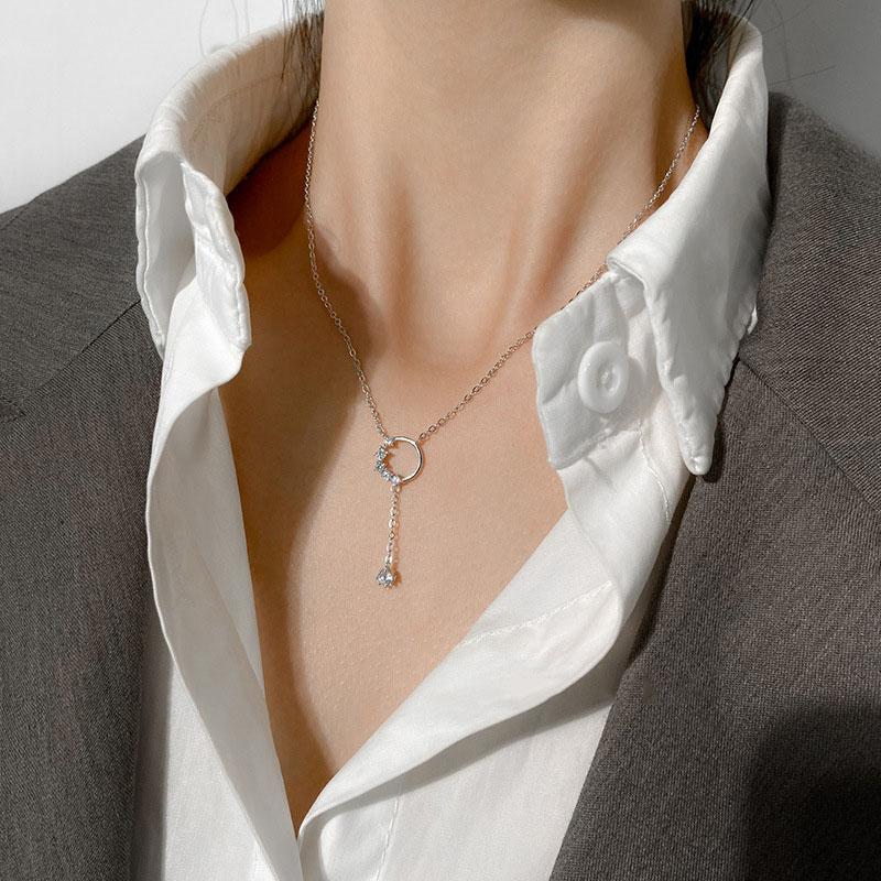 

ANENJERY блестящее циркониевое круглое длинное ожерелье с кисточками для женщин, праздничное свадебное ожерелье, ювелирные изделия, подарки S-N713