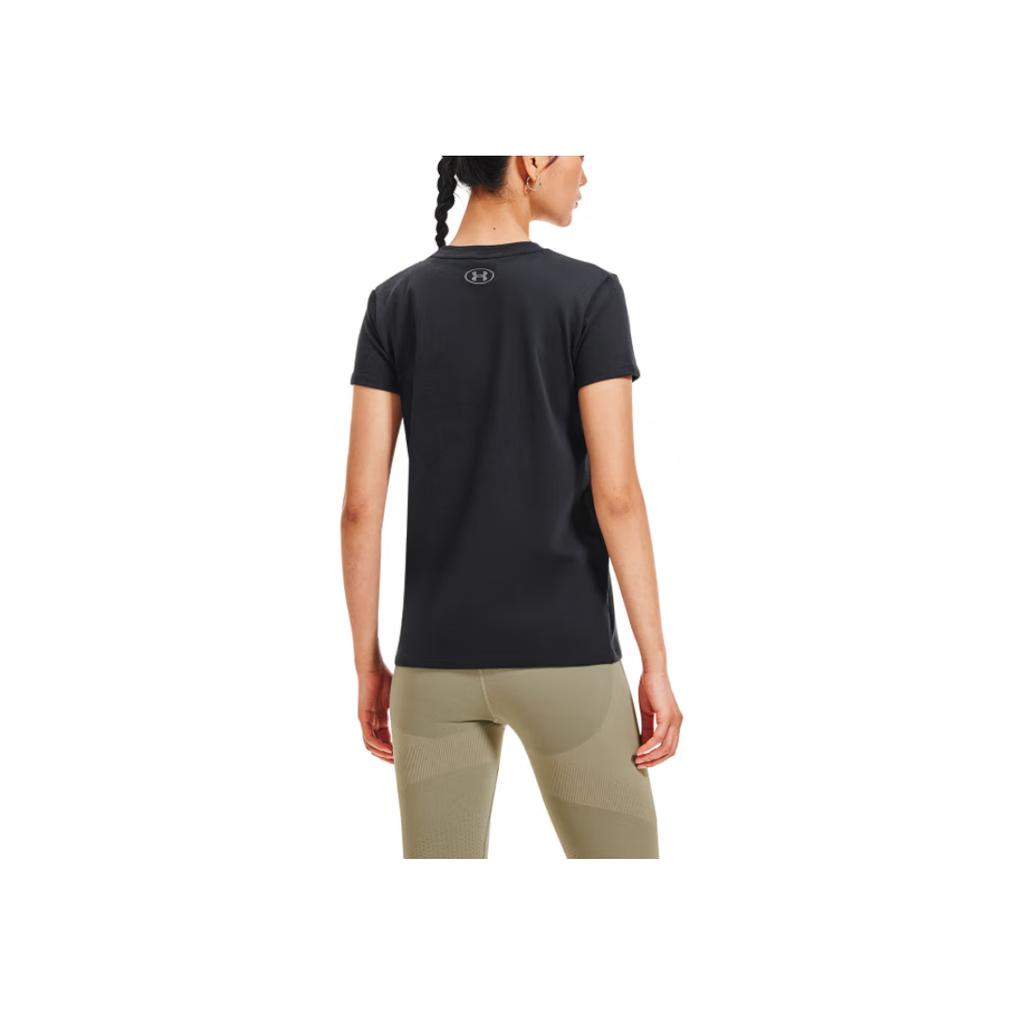 Under Armour Project Rock Johnson Letter Design Training Casual Printed Crew Neck T-Shirt Women T-Shirts Black 1382701-001