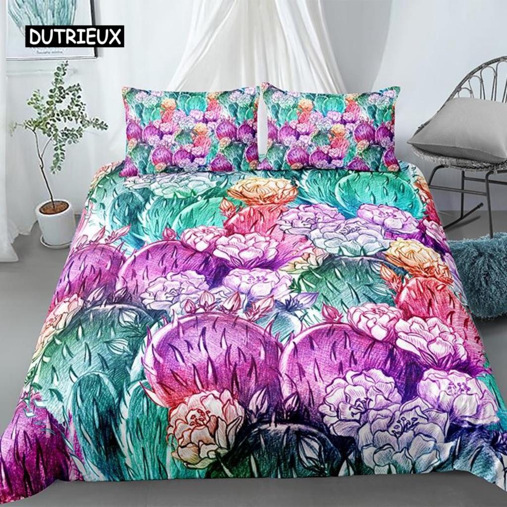 Cactus Duvet Cover Set Exotic Plant Prickly Pear Succulents Bedding Set Kids Teens I Love Cactus King Size Polyester Quilt Cover
