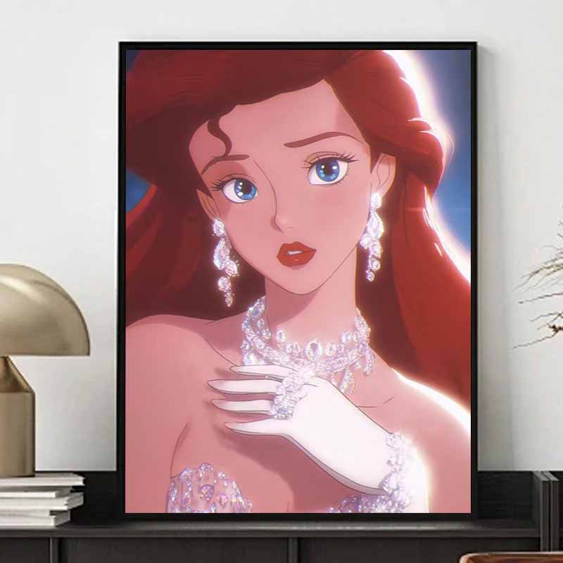 Disney 5D Diy Diamond Painting Ariel The Little Mermaid Gorgeous Illustration Cartoon Full Diamond Mosaic Art Wall Decoration Set
