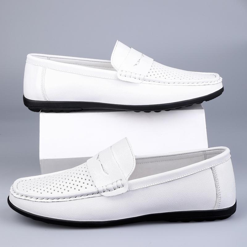 Men's Shoes Luxury Brand Business Leather Shoe Hollow Out Breathable Casual Shoes Moccasins Slip On Loafers Light Driving Shoes
