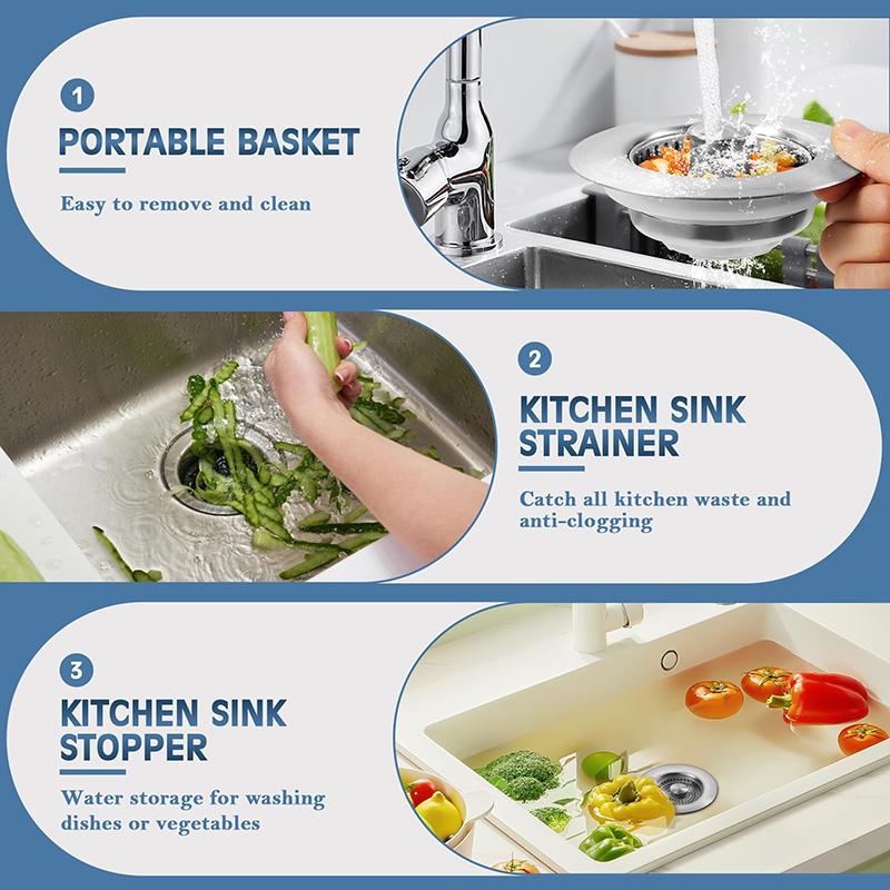 Upgraded 3 In 1 Kitchen Sink Drain Strainer,Anti-Clogging Sink Food Catcher Basket