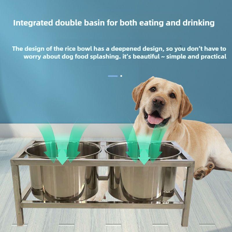 Stainless Steel Dog Food Bowl Fix Prevent Knocked Over Double-bowl Protection Neck Easy Clean Pet Feeding Products Accessories