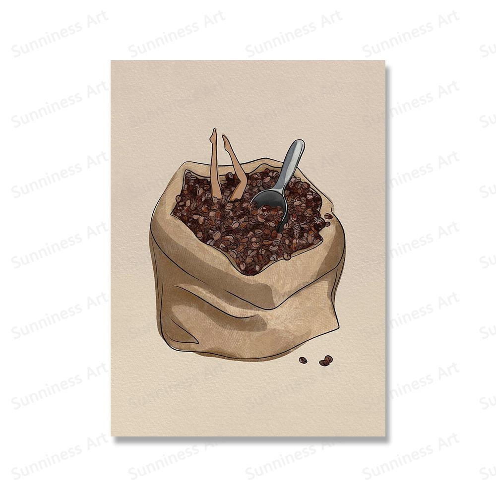 Funny Coffee Moka Pot Girl Abstract Wall Art Canvas Painting Posters And Prints Kitchen Pictures For Bar Living Room Home Decor