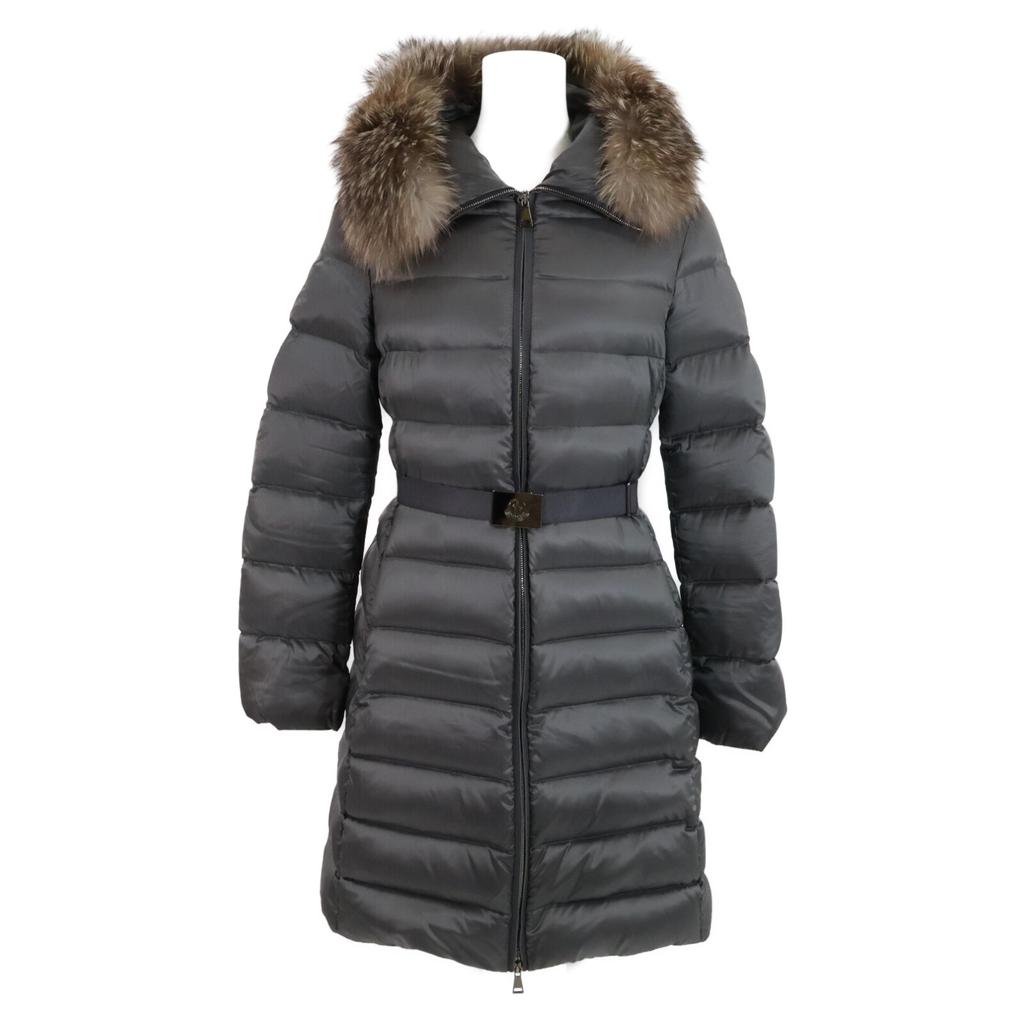 Moncler [Good condition/Domestic Regular] TINUV Belted/Fur Hoodie Down Coat O grayUsed