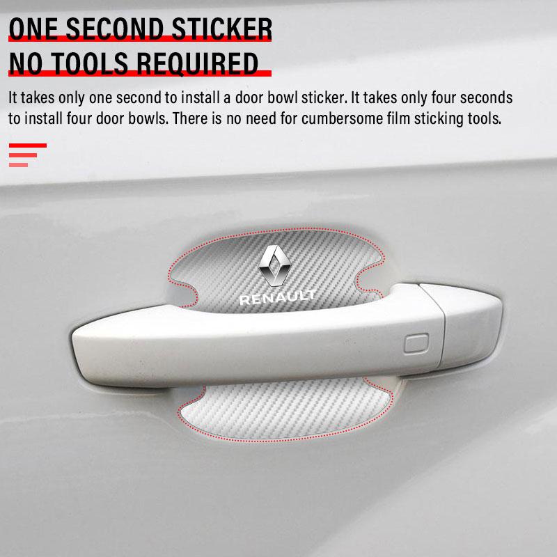 4 st Bilsidohandtagsskydd 3D-klistermärke Emblem Bildekoration För Renault Dacia Megane 1 2 3 4 CC Laguna 2 3 Coupe Clio 4 Laguna Logan