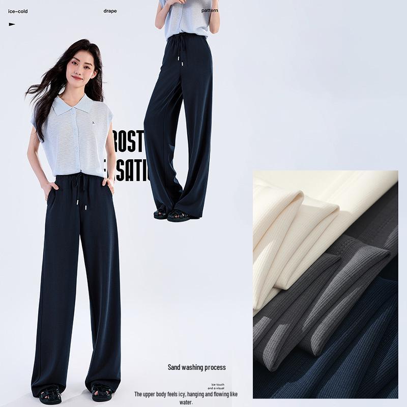 

Premium Plus Size High Waist Straight Leg Summer Pants - Thin, Sand-Washed and Ice-Cool - Loose, Slimming, Wide-Leg Design for Women 2XL (67.5-75 kg)