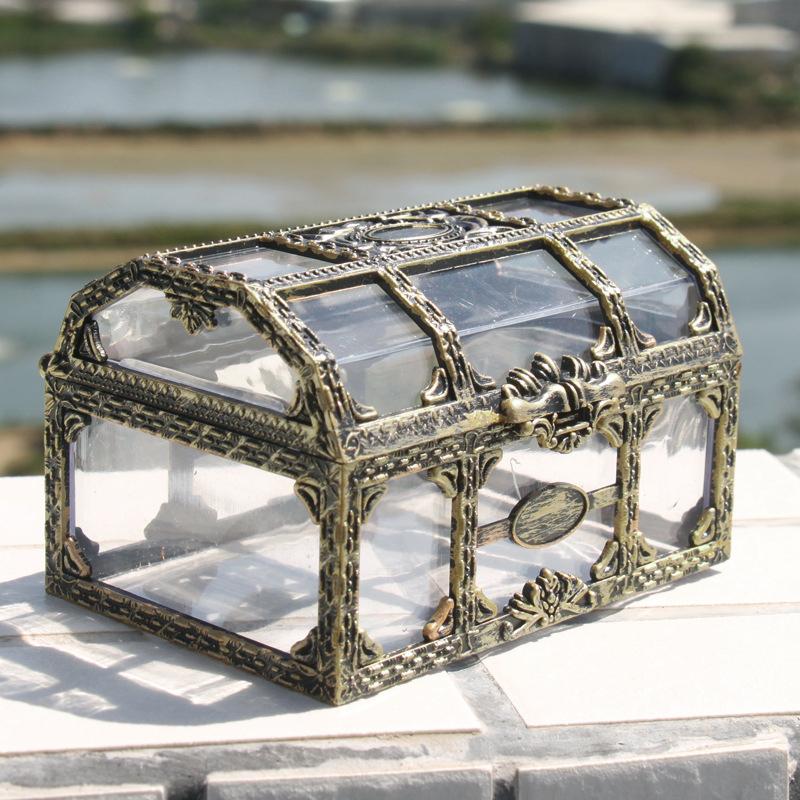 

1pc Plastic Transparent Pirate Treasure Box Crystal Gem Jewelry Box Storage Organizer Chest Treasure for Jewelry Gem Trinket Box