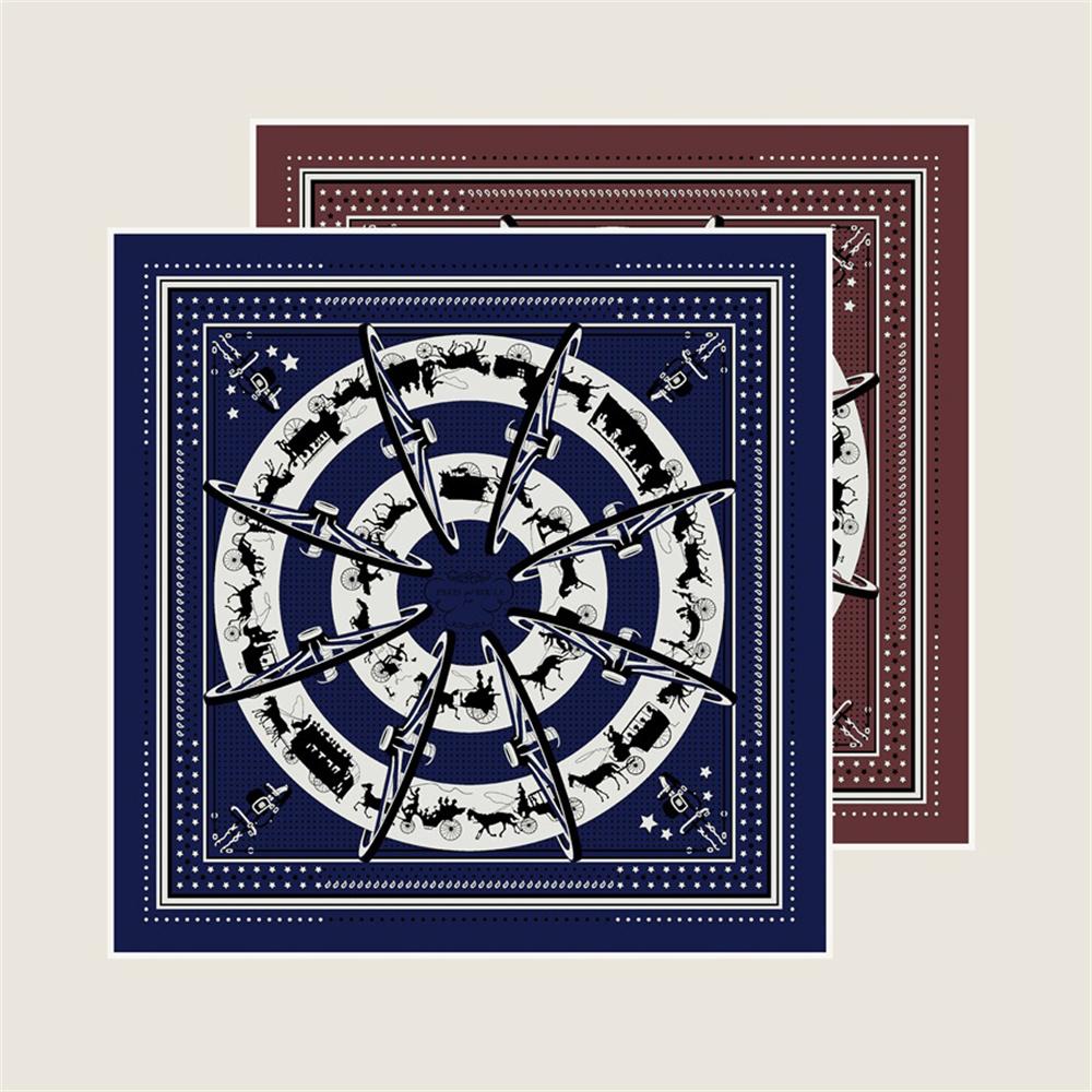 POBING Manual Hand Rolled Twill Silk Scarf Women Carriage Double Print Square Scarves Wraps Echarpes Foulards Femme Hijab 90CM
