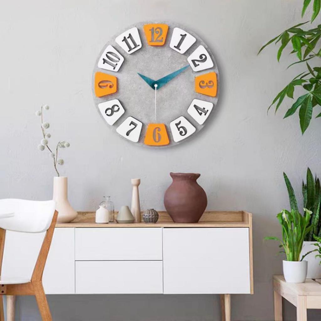 Mermbe Wall Western 3D Easy to Unique Analog Perfect for Moving or Holiday Gifts Clock, Style, Popular, Quiet, Round, Numerals, Read, Gray, Wood,