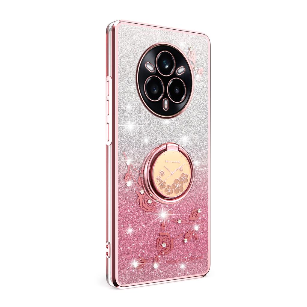 KADEM For Realme 14 Pro 5G Deksel Ring Støtte TPU Blomster Telefondeksel Gradient Glitter