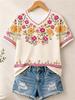 Women's Simple and Versatile Casual Short-Sleeve Floral Print Round-Neck Elegant T-Shirt Stylish Loose-Fitting Women's Top