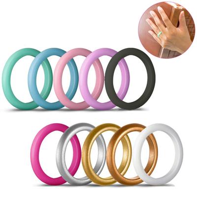 10Pcs Women Silicone Wedding Band Ring Jewelry Solid Color Party Gift