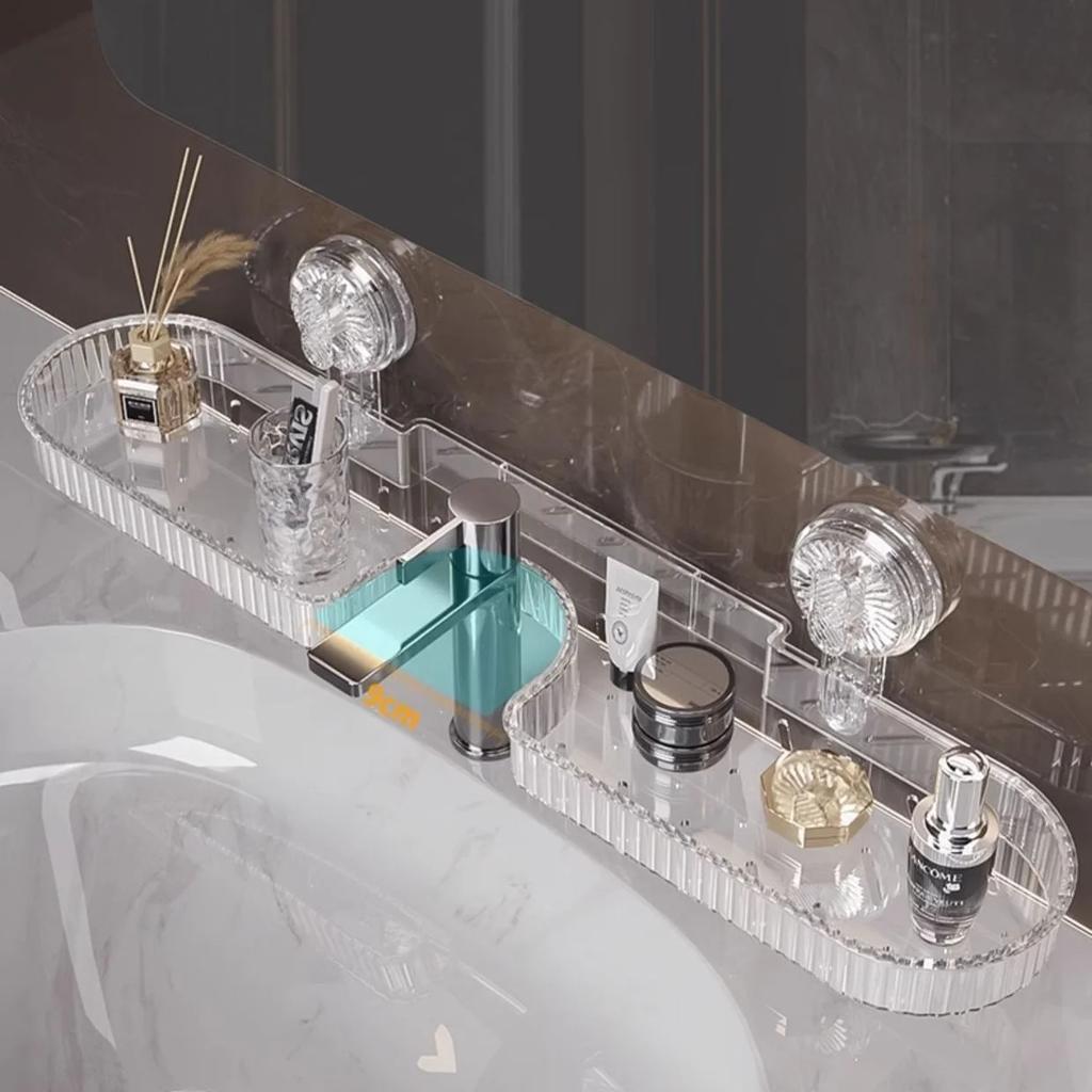 Bathroom Shelf Suction Cup Wall Mount Shower Shelf Over Faucet Sink Rack Shampoo Holder No Drill Drain Basket Bathroom Organizer