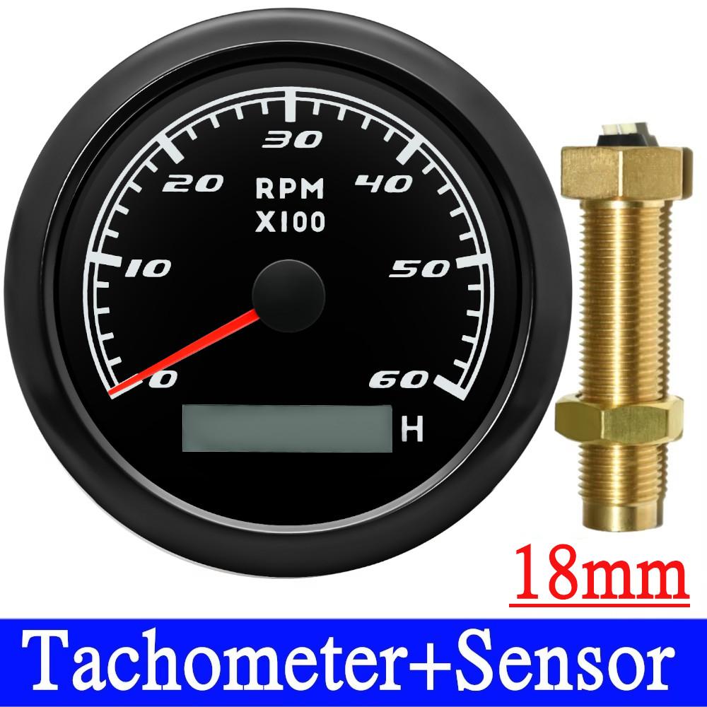 HD Tachometer Tacho Gauge 85MM With LCD Hourmeter Tacho Sensor M16 M18 Gasoline Diesel Engine Digital Tacho Meter Outboard Motor