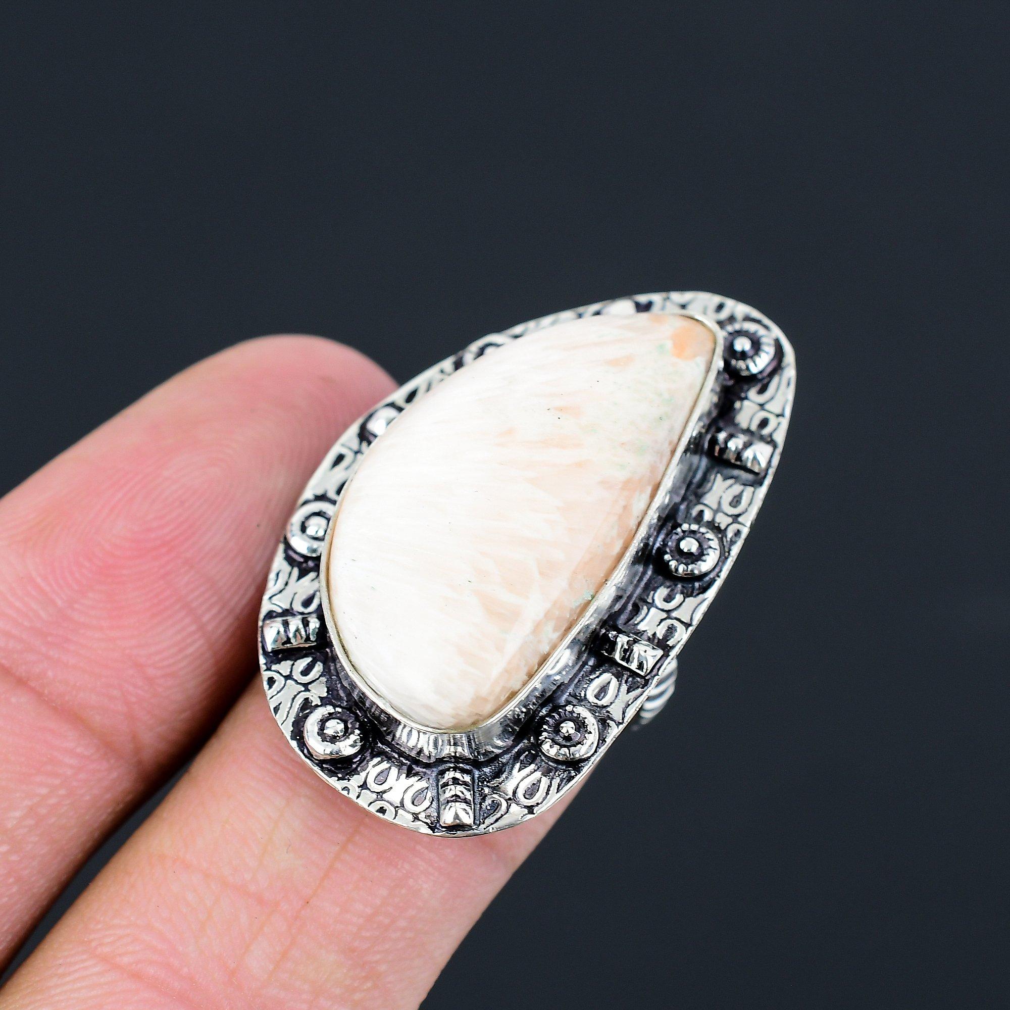 Natural Scolecite Gemstone Stackable White Ring Size 7 925 Sterling Silver 7