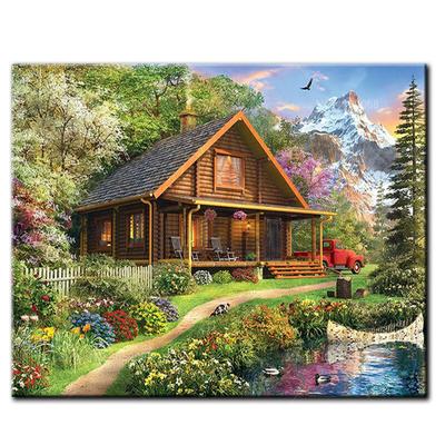 Pittura Diamante Fai da Te Cabina di Montagna Paesaggio Lago Ricamo Diamante Punto Croce Trapano Tondo Completo