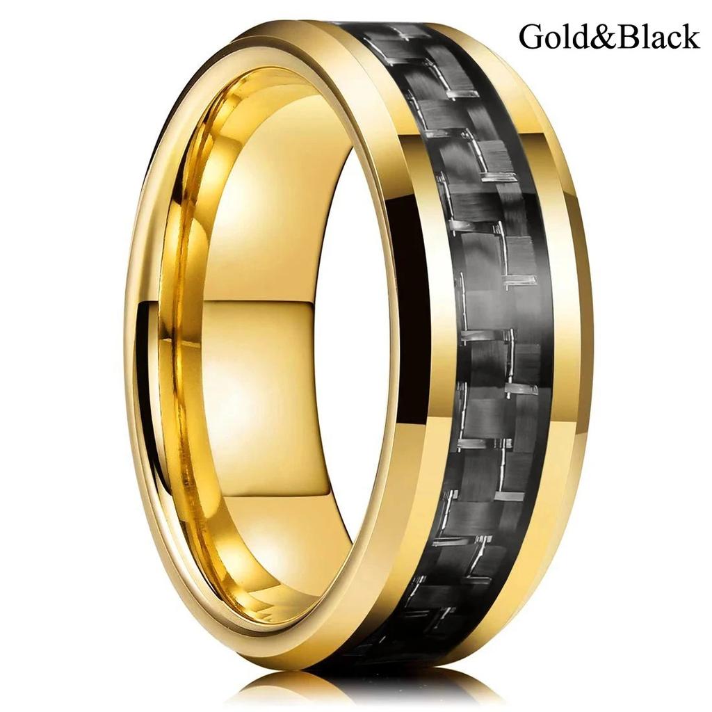 Mode 8mm Herren Edelstahlringe Eingelegte Schwarze Blaue Rote Kohlefaserringe Für Männer Hochzeit Verlobung Party Schmuck Geschenke