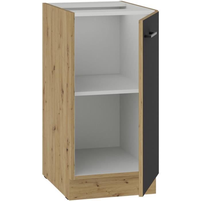 MODENA - Meuble bas - 1 porte battante - 40 x 52 x 82 cm - Chene artisan / Noir mat - Plan de travail non inclus