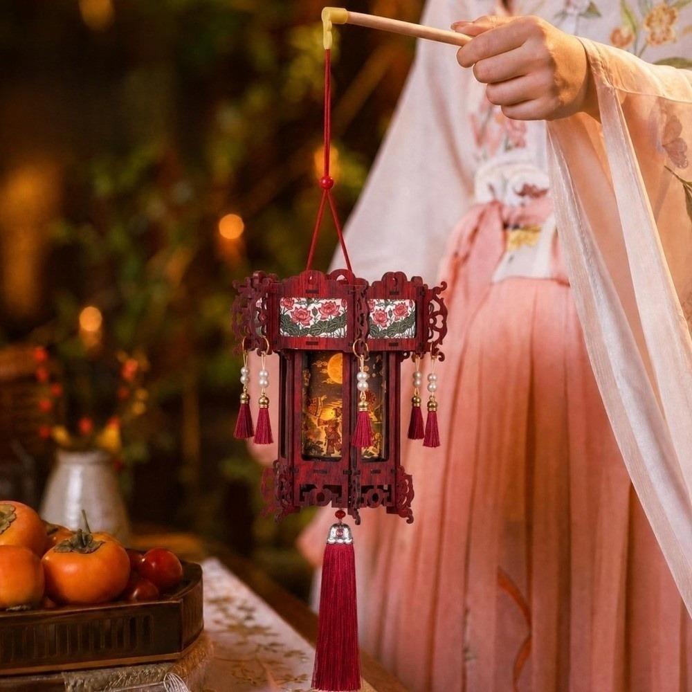 New Year DIY Spring Festival Lanterns Luxury LED Luminous Wooden Lanterns Festival Decorations