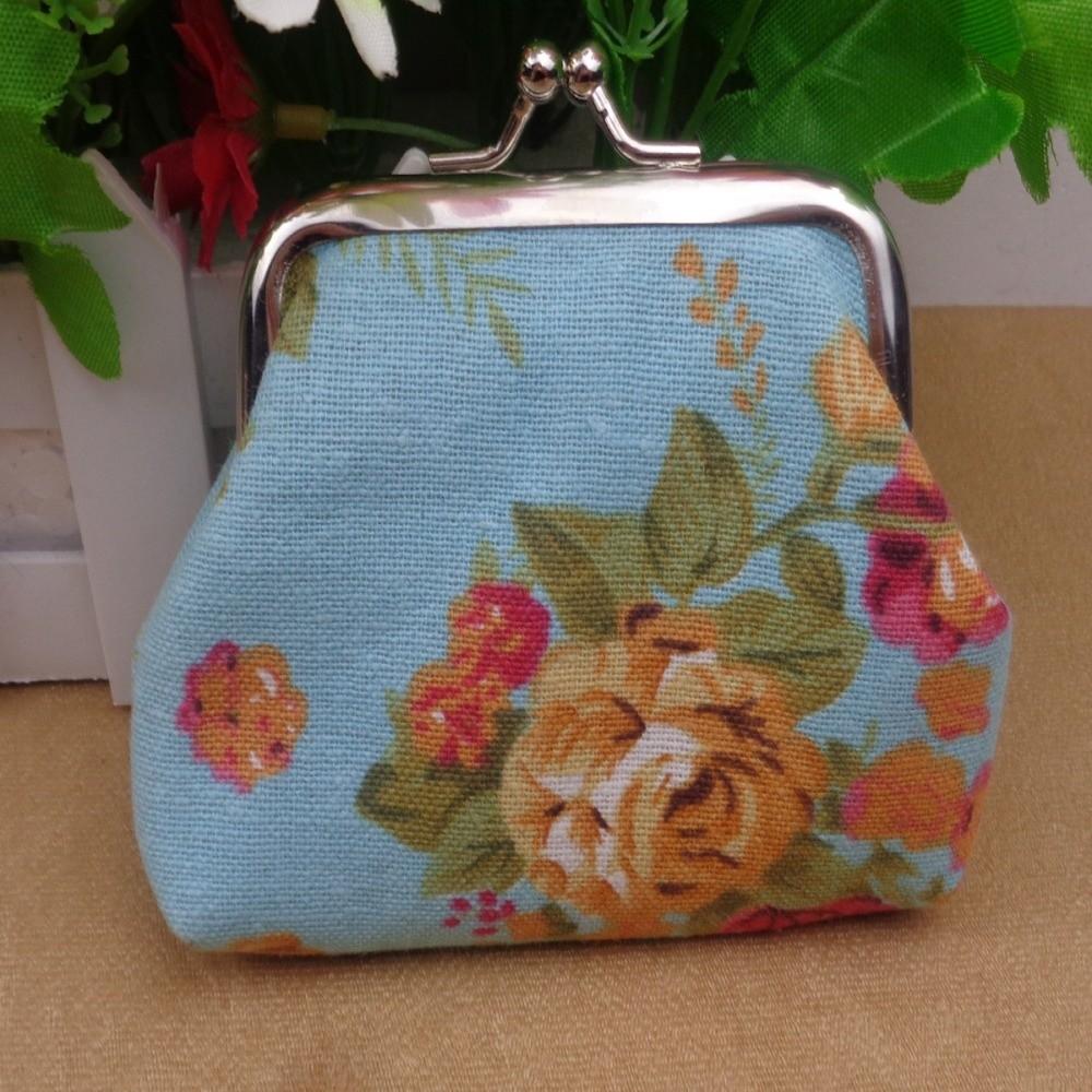 Fashion Mini Coin Purse Rose Floral Print Canvas Clutch Wallet Metal Hasp Makeup Bag for Women