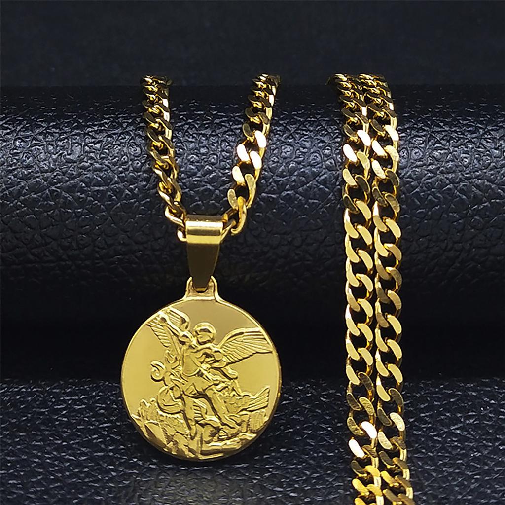 Archangel Gold/Silver Pendant Necklace for Men and Women Stainless Steel Choker Religious Jewelry Inspirational Gift
