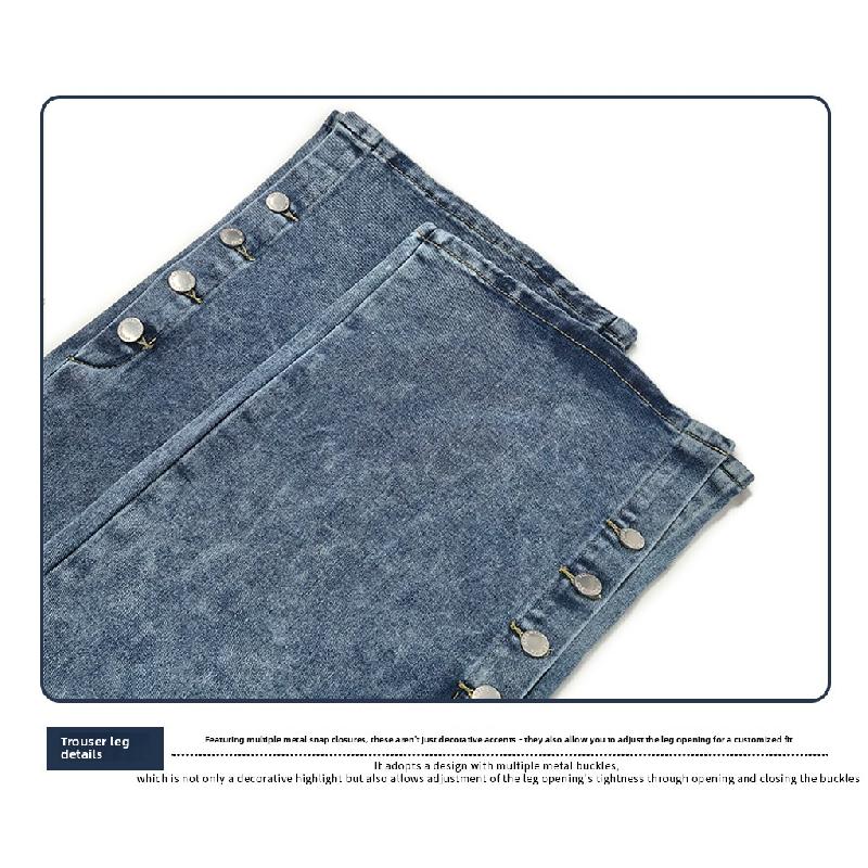 2026 Spring/Summer New Women's Denim Pants with Split Hem, High Waist, Vintage Buttoned Wide-Leg Jeans