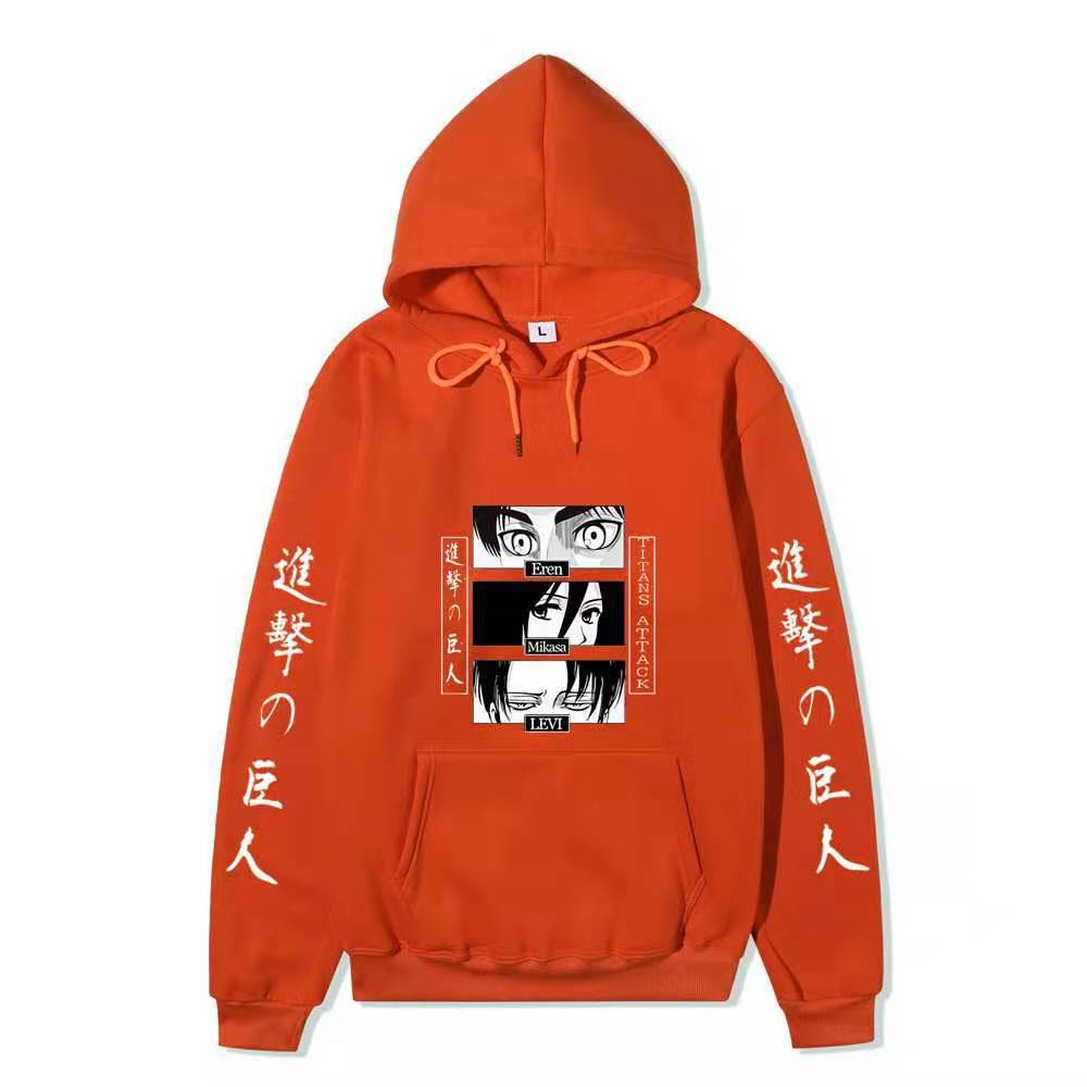 Unisex Attack on Titan Hoodie, Eren Mikasa Levi Anime Eyes Graphic Print Long Sleeve Pullover Hooded Sweatshirt Streetwear